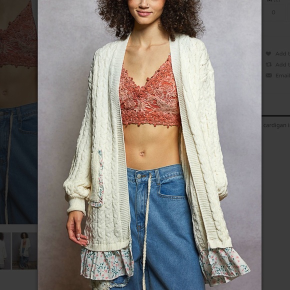 Pol “ Brea ” POL Long Sleeve Chenille Cardigan with Floral Print Contrast - Picture 1 of 7